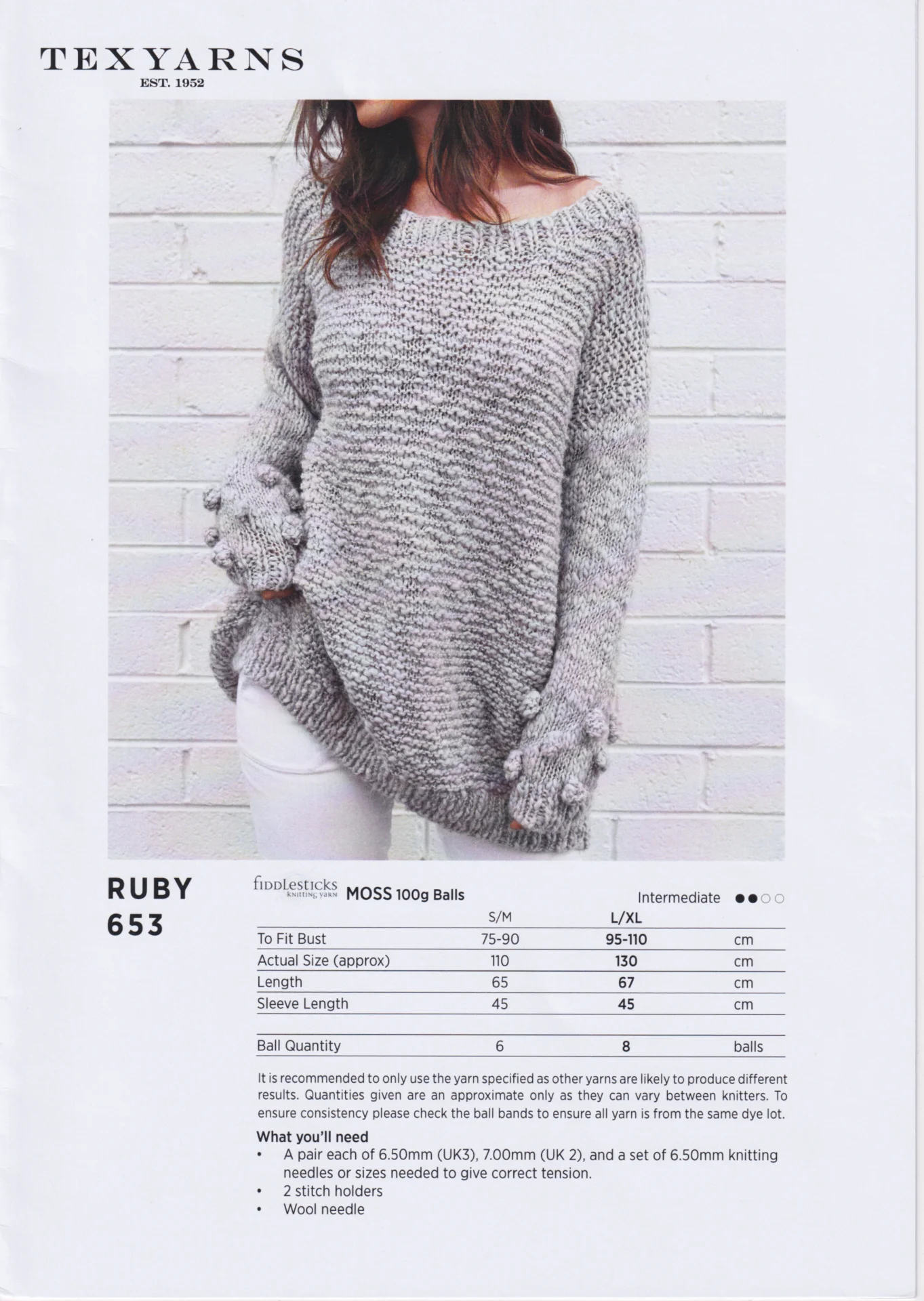 Texyarns Pattern 653 Ruby Moss Sweater