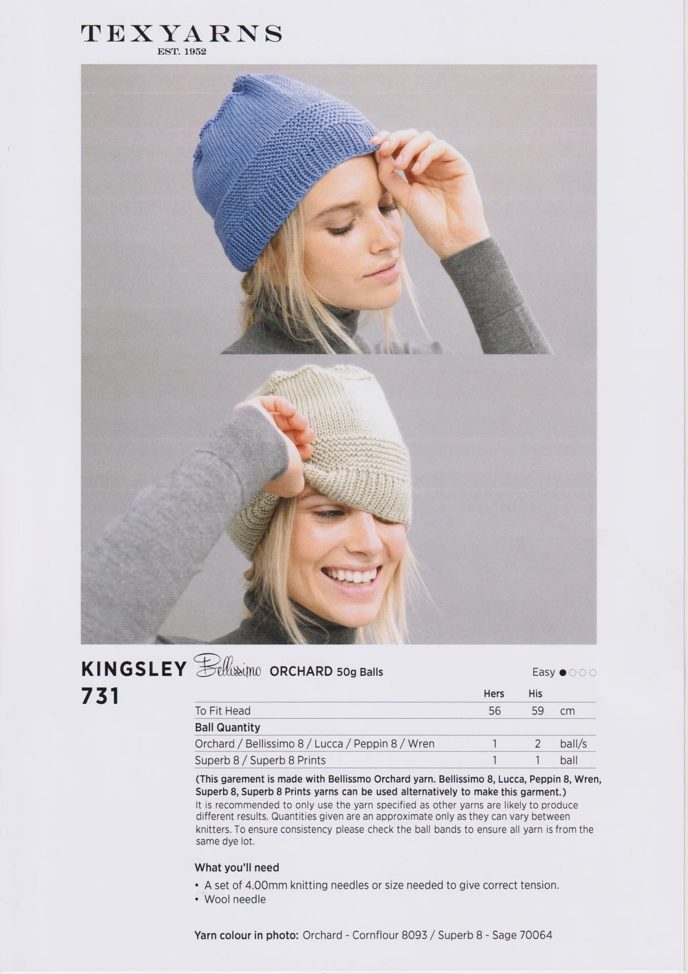 Texyarns Pattern 731 Kingsley 8 Ply Hat