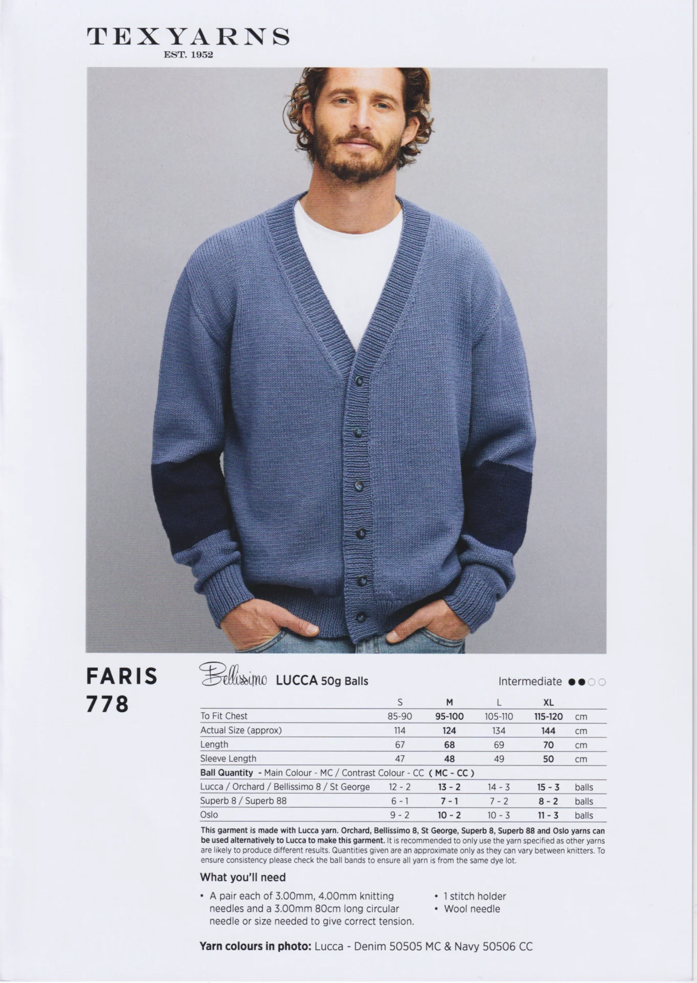 Texyarns Pattern 778 Faris 8 Ply Mans Cardigan
