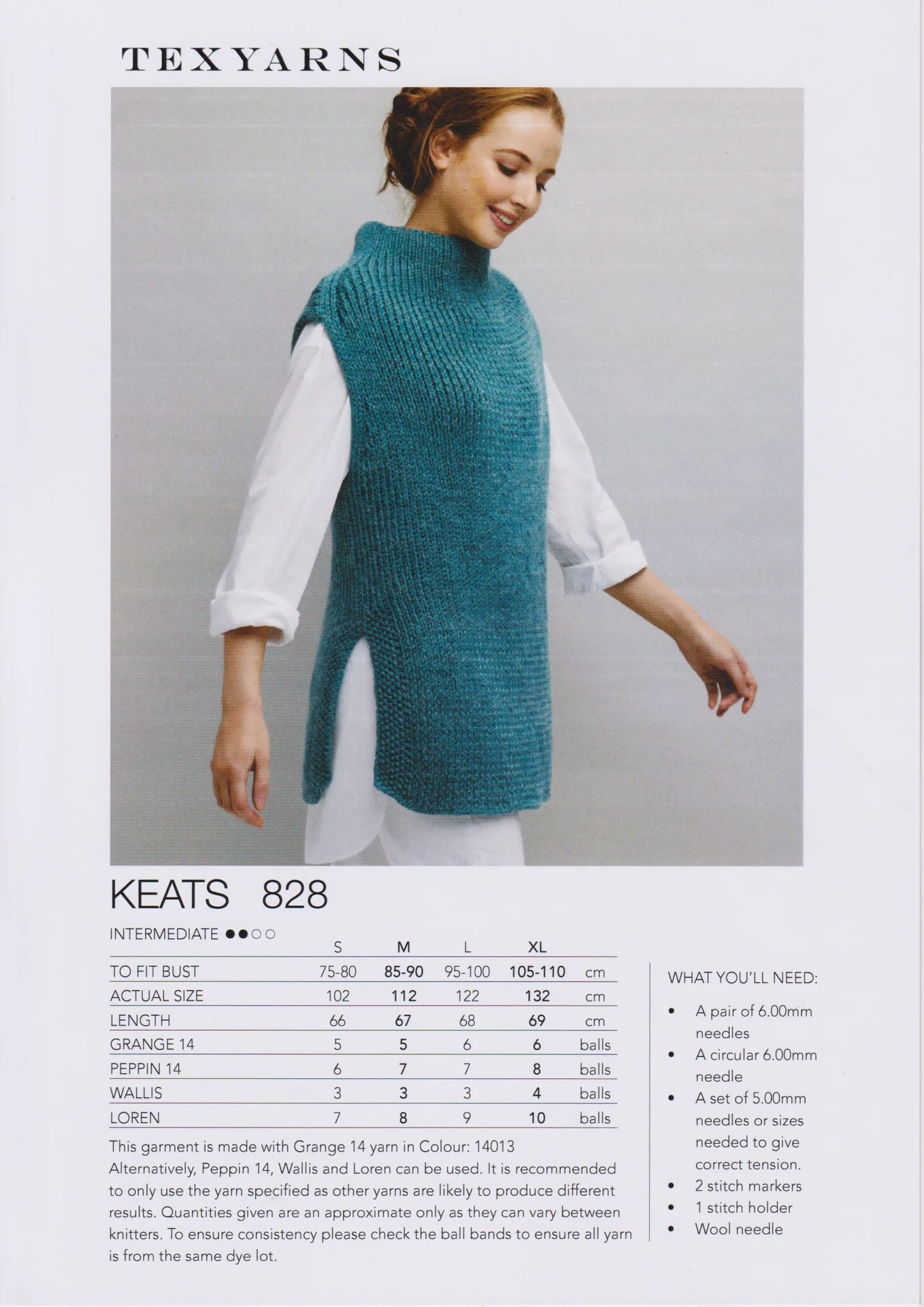 Texyarns Pattern 828 Keats 14 Ply Vest