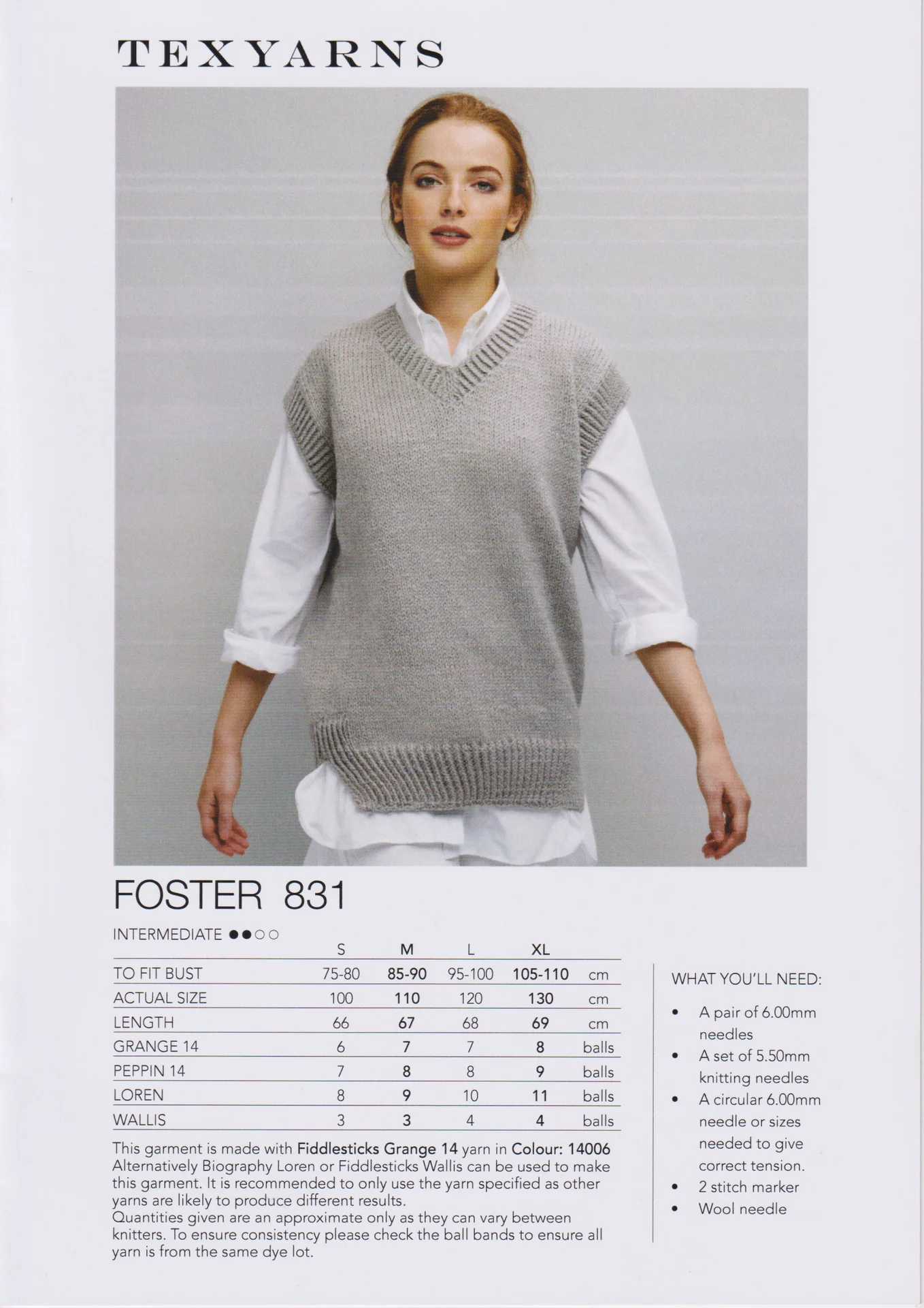 Texyarns Pattern 831 Foster 14 Ply Vest