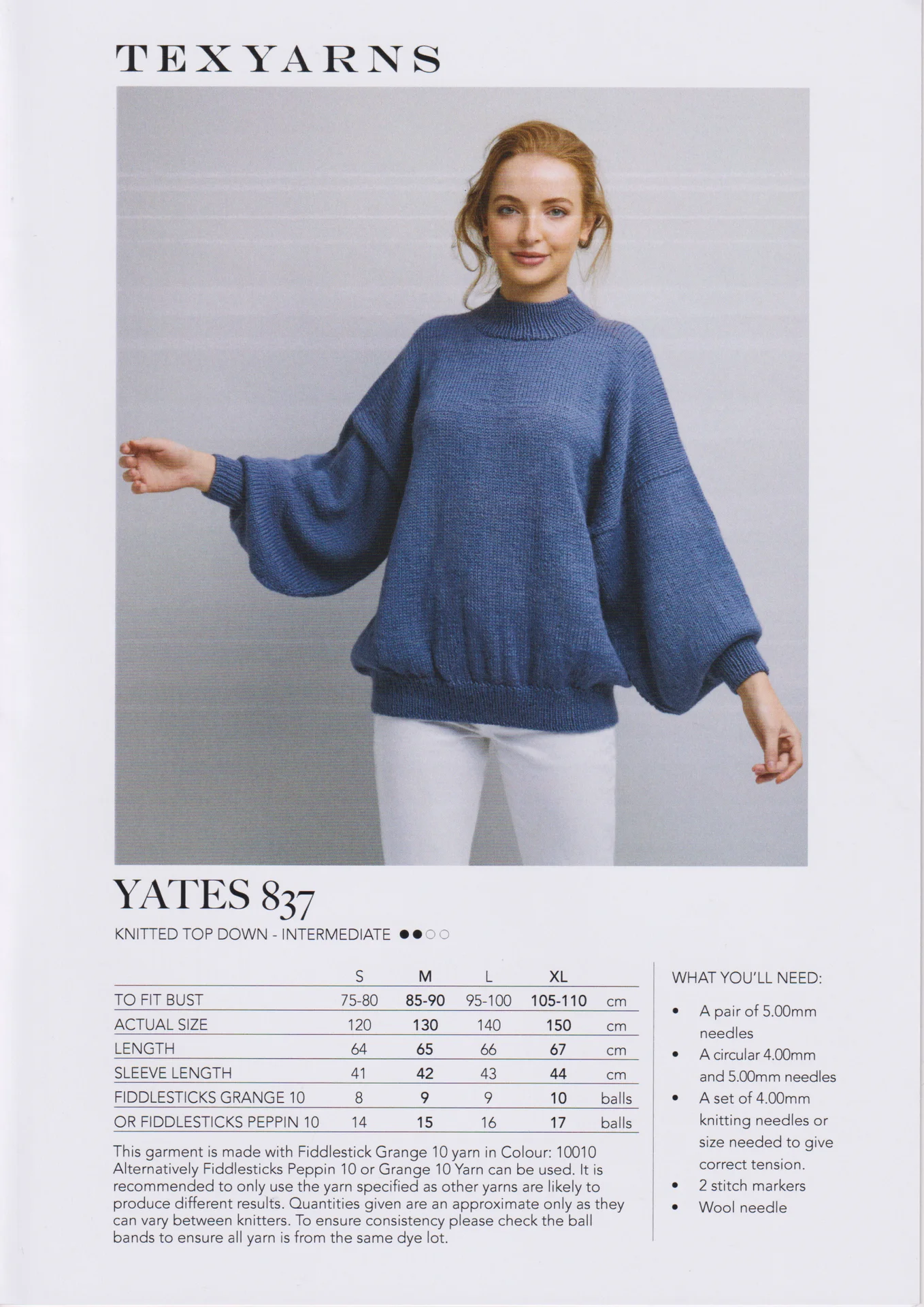 Texyarns Pattern 837 Yates 10 Ply Jumper