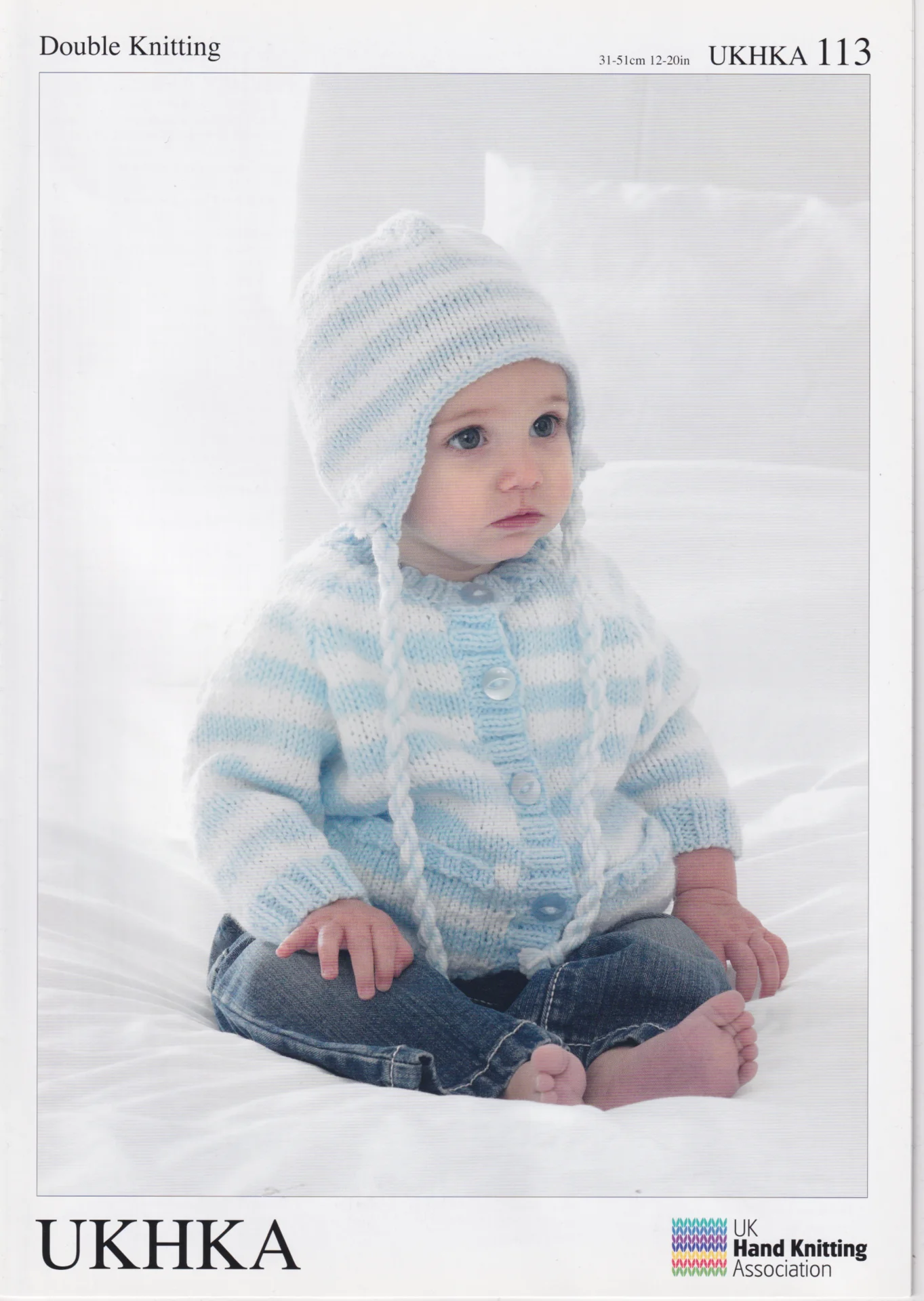 UKHKA Pattern 113 Baby 8 Ply Cardigan and Hat