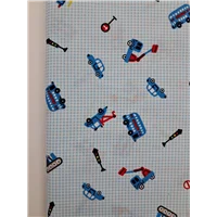 Fabric Tiny Blue Gingham Cars